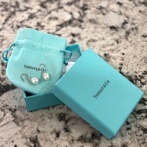 Tiffany Olive Leaf Drop Pearl Earrings